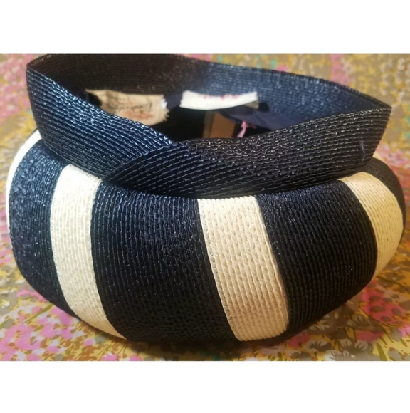 Vtg Blue and White Striped Straw Hat - Woodward & Lothrop Washington D.C. Sz 6 - Picture 9 of 13